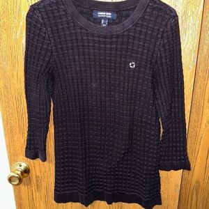 Lands' End Women's Black Waffle Knit Long Sleeve Top